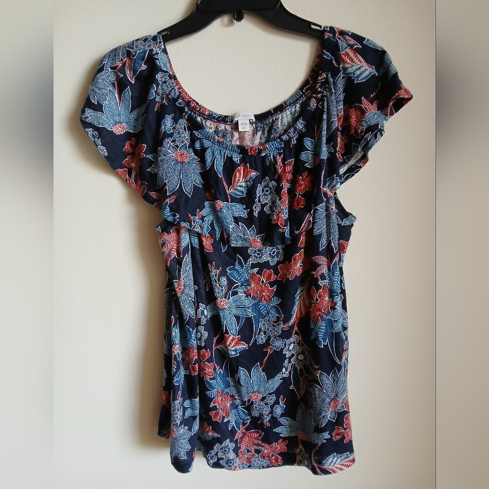 J. Jill Love Linen Floral Ruffle Sleeve/Off Shoulder Top Petite Large